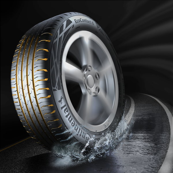 Continental EcoContact 6 tyre driving through water on a wet road