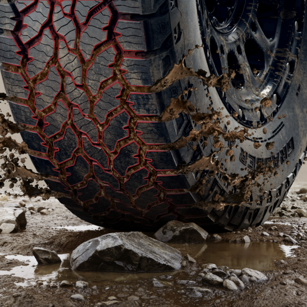 General Grabber AT3 Plus tread highlighting TracGen Technology for enhanced off-road traction in mud and loose terrain