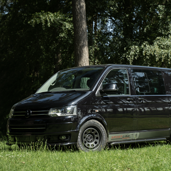 Black VW Transporter fitted with Tuff Torque D Series steel wheels