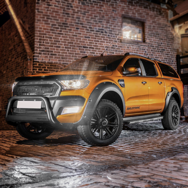Orange Ford Ranger fitted with black Wolfrace alloy wheels