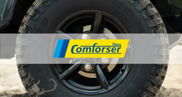 Comforser tyre fitted to a black alloy wheel with the Comforser logo.