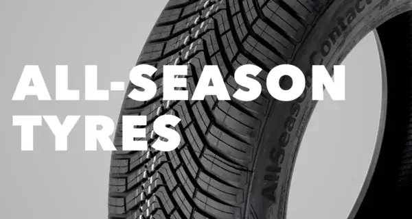 Close-up of an all-season tyre tread with “All-Season Tyres” text.